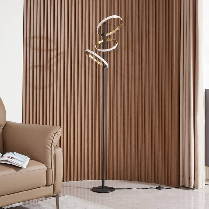 Lucande LED vloerlamp Madu, zwart, metaal, 160 cm, dimbaar