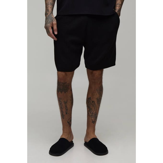 Lange Relaxed Geribbelde Gebreide Short | Black | Size Medium