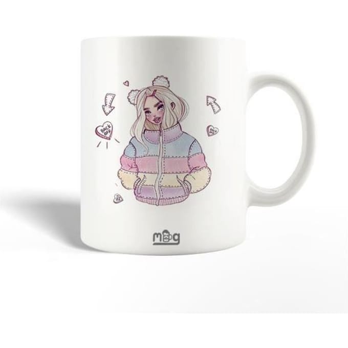 Keramische Mok - Schattige Kunst - 30cl - Wit - Vaatwasmachinebestendig - Hoogte 9,5 cm