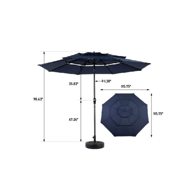 Parasol extérieur - MUVOE - Double face - Rectangulaire 4,5 m - Manivelle - Bleu marine bleu