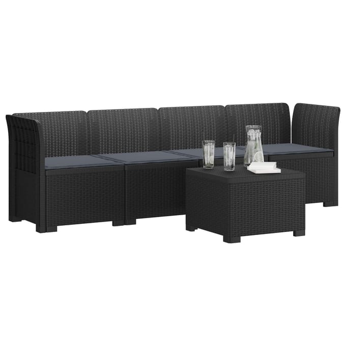 vidaXL - 4-Zits - Tuin - Sofa - met - Kussens - Rieten - Look - PP - Antraciet