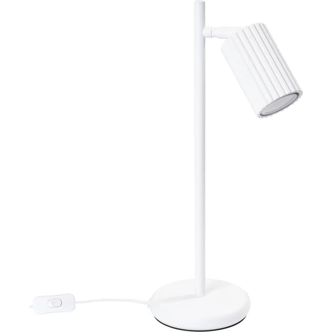 Tafellamp KARBON met geribbelde buiskap - Sollux Lighting - IP20 - Wit aluminium behuizing - 14.5 x 19.5 x 43 cm - 1 x GU10 LED, exclusief lichtbron - Max. 10 W - Minimalistische tafellamp voor gang, hal en woonkamer