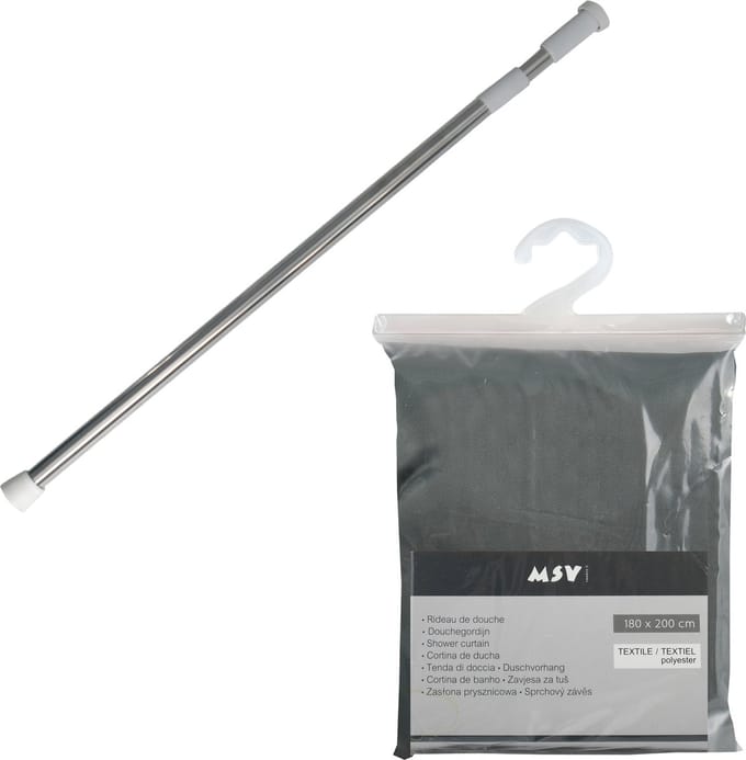 MSV Douchegordijn met ophangstang - uitschuifbaar van 75 tot 125 cm - donkergroen - 180 x 200 cm - polyester