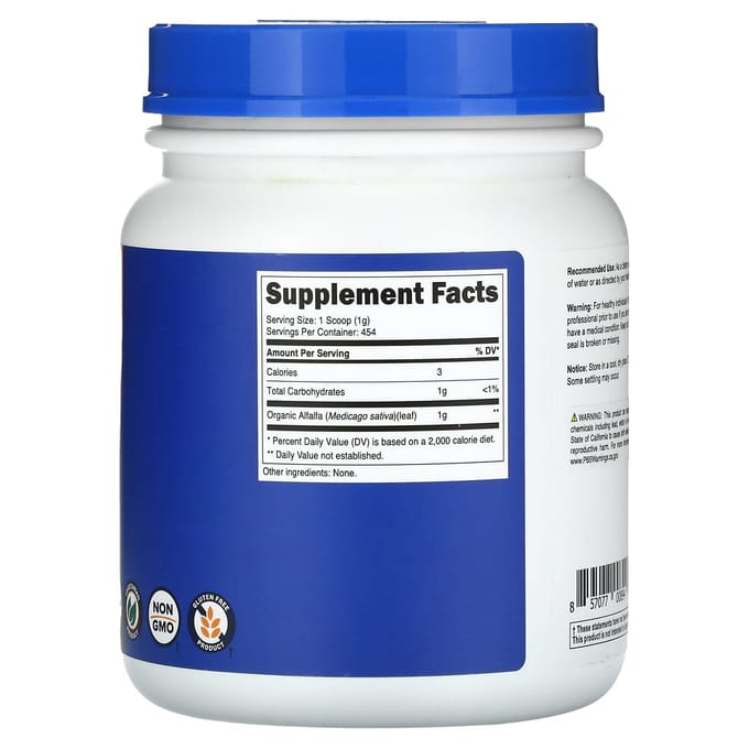 Poudre de Luzerne Biologique, Non Aromatisée, 454G (16 oz)