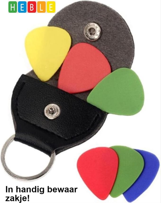 6 Plectrums + Plectrumhouder - Universele Sleutelhanger voor je Sleutelbos - Heble®