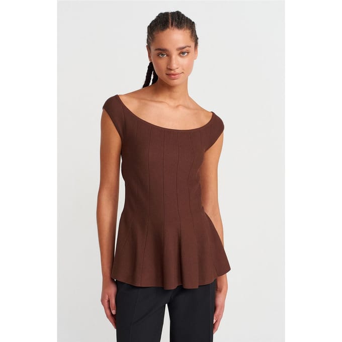 Aansluitend Geribbelde Peplum Blouse