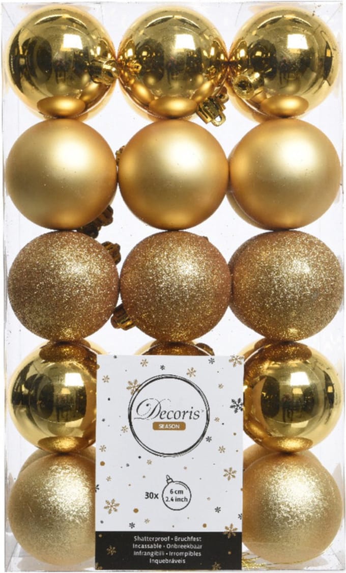 Decoris kerstballen - 30x st - goud - D6 cm - kunststof - kerstversiering