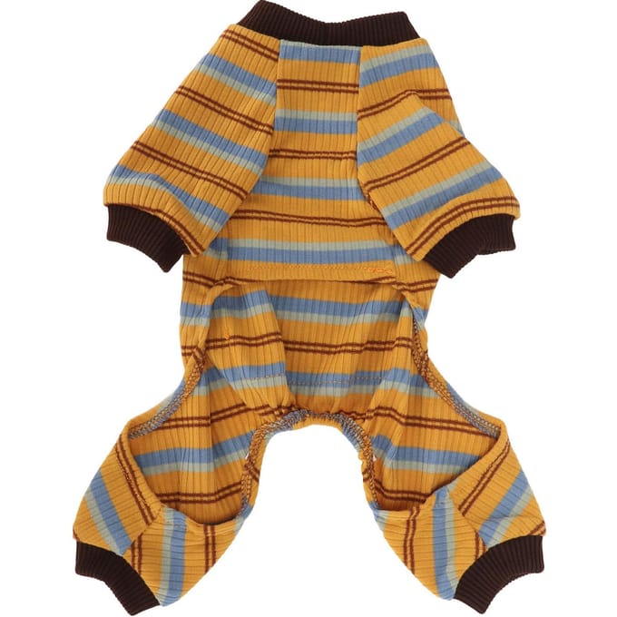 Pyjama Rayé pour Chien Doux Extensible Chaud Combinaison 4 Pattes pour Chiot avec Poche pour le Printemps Maison S orange