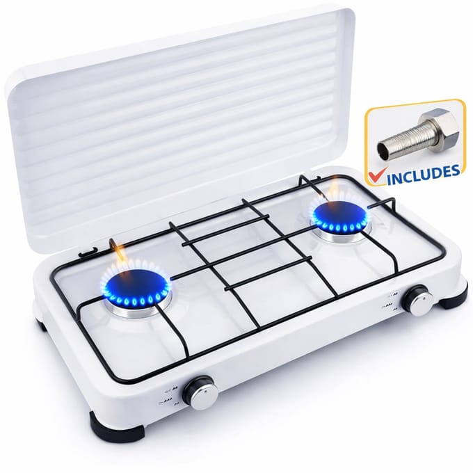 SMH LINE® Gas kooktoestel 2 pits XL - Camping kooktoestel - Gaskomfoor - Wit