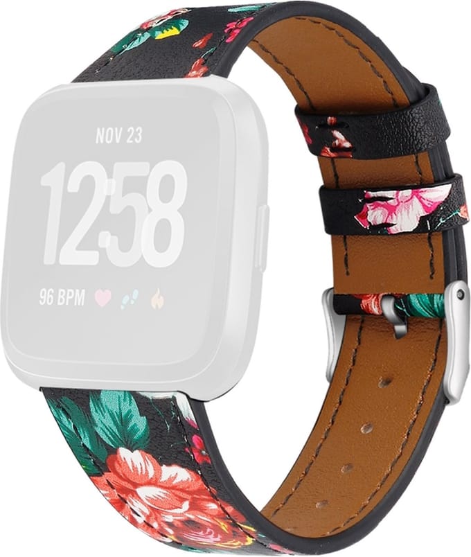 Leren bandje - geschikt voor Fitbit Versa / Versa 2 - rode bloesem