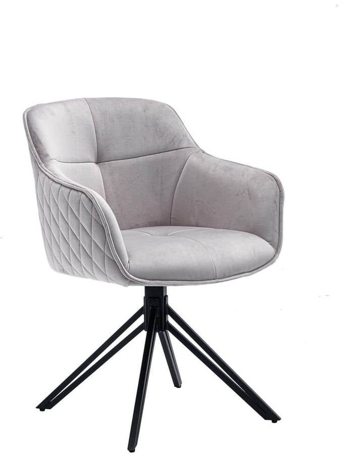 Armstoel Adele Lichtgrijs - Fluweel - Draaibaar - Zithoogte 49.5 cm - Zitdiepte 46.5 cm - Met armleuning
