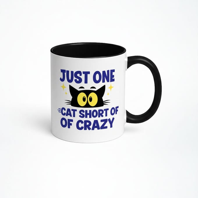 Grappige Koffiemok - Just One Cat Short of Crazy - Unieke Geschenkidee
