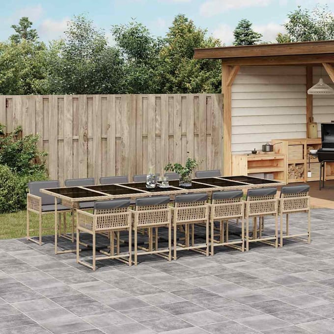 vidaXL - 13-delige - Tuinset - met - kussens - poly - rattan - gemengd - beige