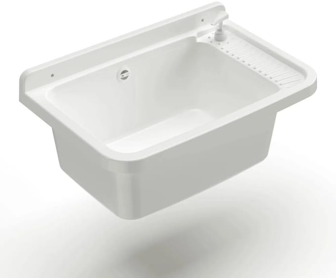 Aloni Uitstortgootsteen met Zeepdispenser – Polypropyleen – 60x40x25 cm – Wit