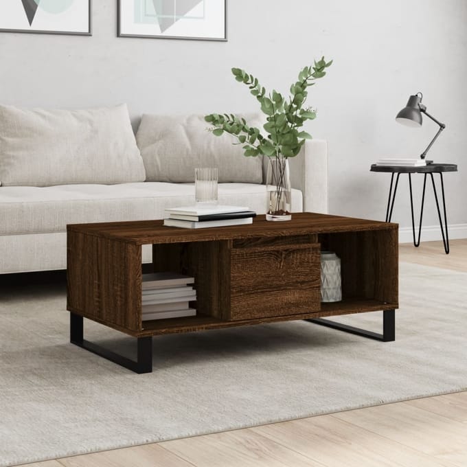 vidaXL Salontafel 90x50x36,5 cm bewerkt hout bruin eikenkleur