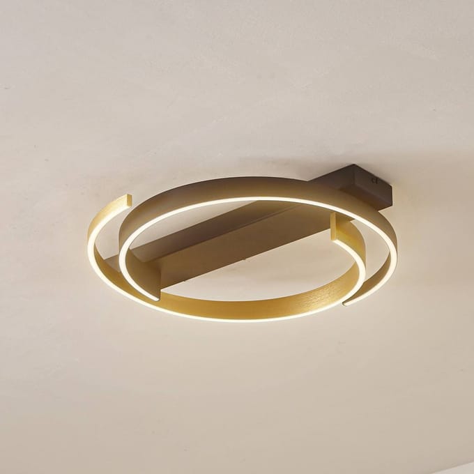Lucande LED plafondlamp Natsuma, zwart/goud, metaal, Ø 50 cm