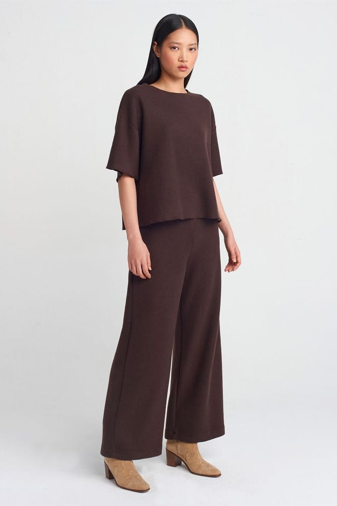 Dames Hoge Taille Wijde Pijpen Tricot Broek