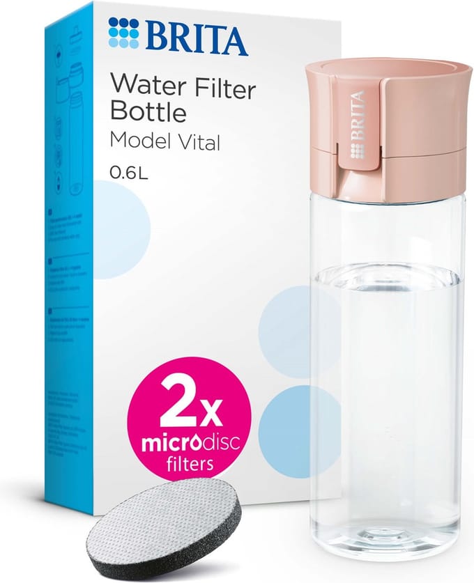 BRITA - Drinkfles VITAL voor Volwassenen - 0,6L - Perzik - inclusief 2 MicroDisc Brita Filterpatronen - Ideaal voor Drinkflessen