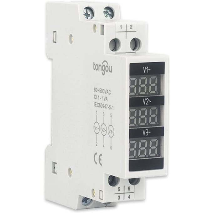 80~500V driefasige 35mm DIN-rail montage spanningsmeter modulaire voltmeter meter 3 LED digitaal display wit