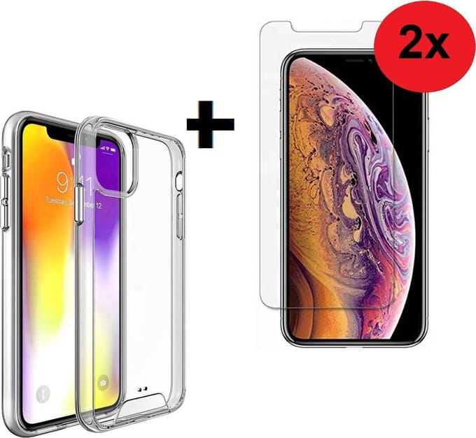 Geschikt voor iPhone 11 Hoesje Silconen Transparant - 11 Screenprotector - iPhone 11 Hoesje Transparant + 2x Screen Protector Tempered Gehard Glas / Glazen