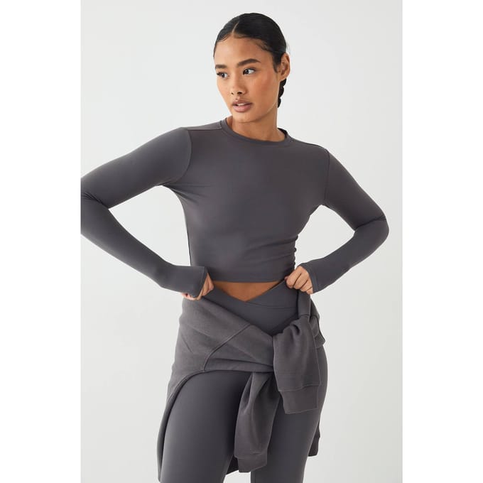 boohoo Dames DSGN Studio Supersoft Peached Sculpt Langarmtop | Charcoal | Maat: XL