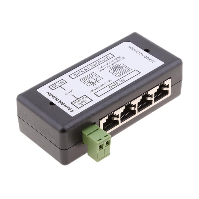 4 POE-poorten Injectorschakelaar 1248V Passieve voedingsmodule via Ethernet as described zwart