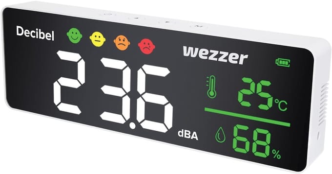 Luchtkwaliteit Station - Meetstation Binnen - Gezond Binnenklimaat - CO2 Geluidsmeter - 32x10cm - Wit