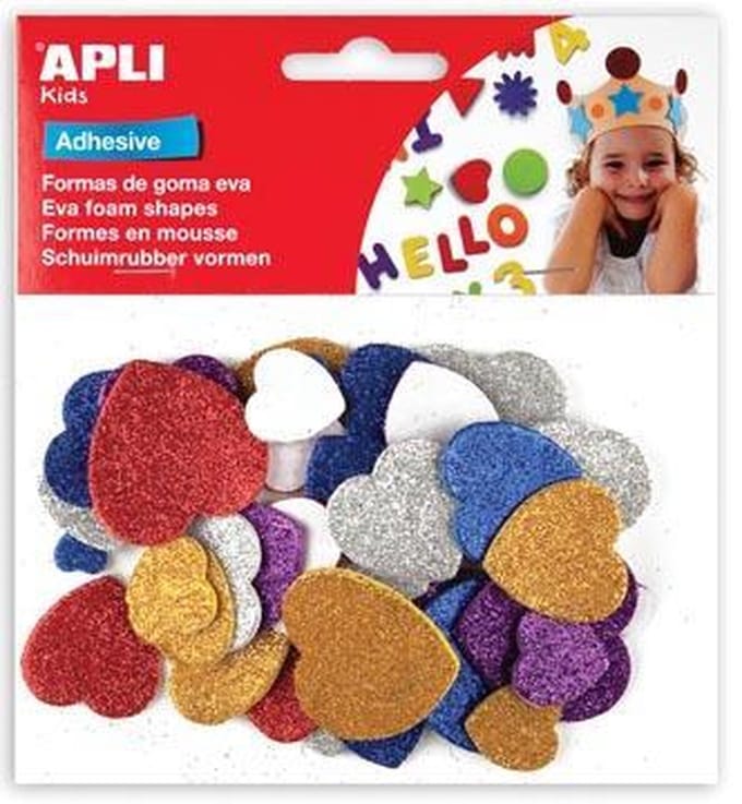 APLI Kids foam knutselharten glitter - 50 stuks kleurrijk zelfklevend.