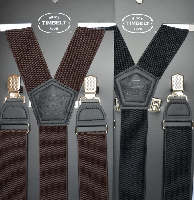 Voordeelset! 2-pack Timbelt Bretels zwart & bruin - 4 Clips - Extra stevige Klem Clip - Elastische Bretels