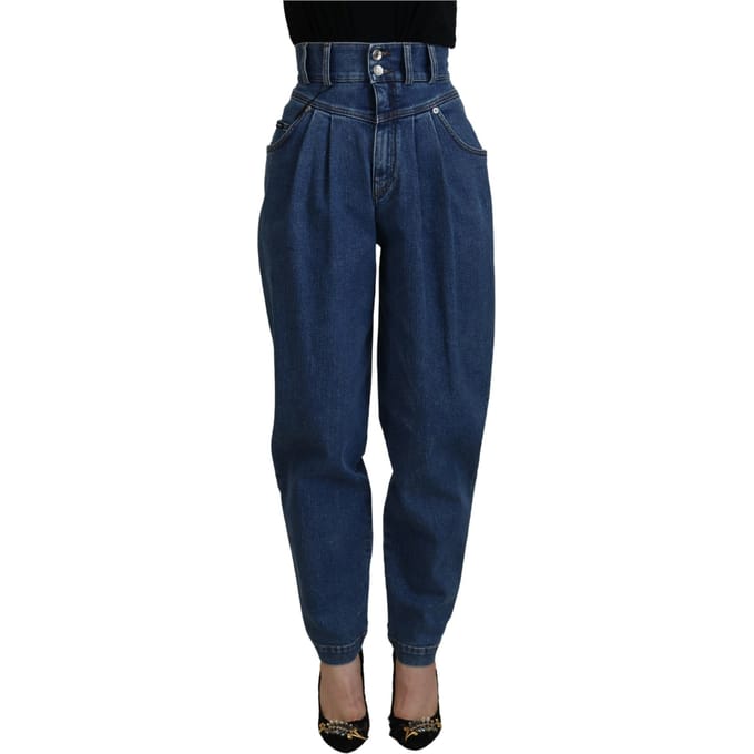 Hoge taille geplooide jeans denim