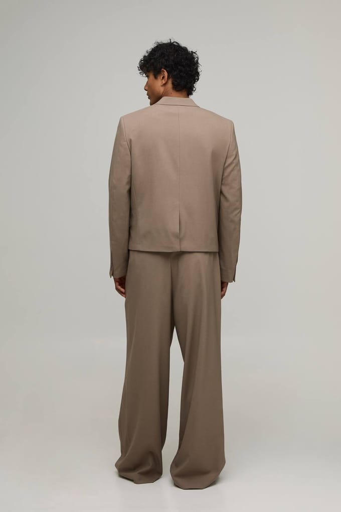 Pantalon De Costume Large À Plis Sur Le Devant Coupe Ajustée | Taupe | Size 30