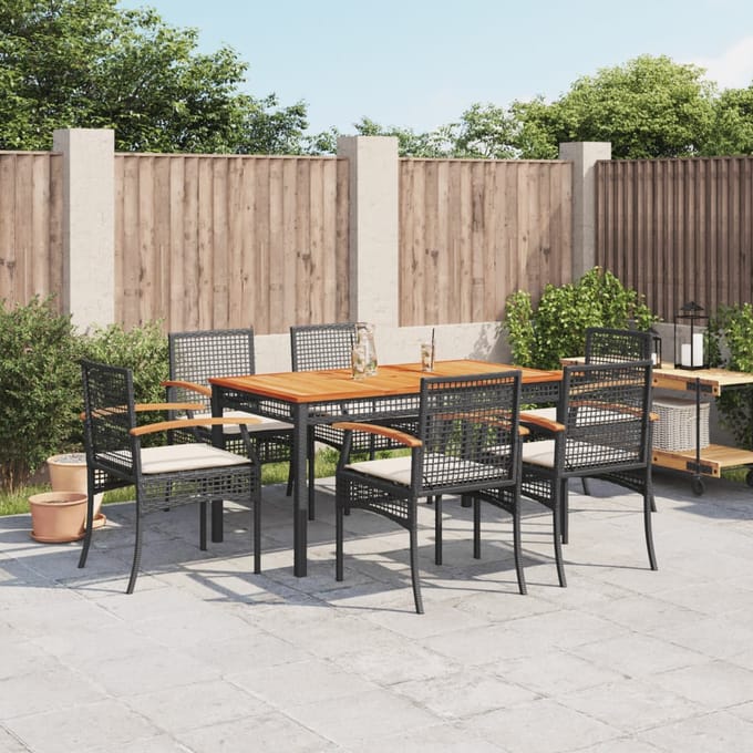 vidaXL - 7-delige - Tuinset - met - kussens - poly - rattan - zwart