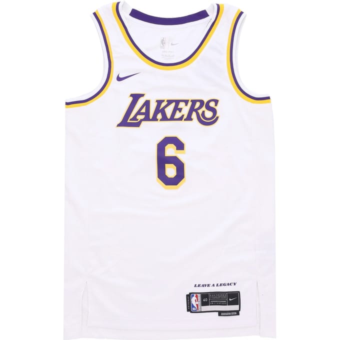 Basketbaltanktop voor heren Nba Dri Fit Swingman Jersey nr. 6 Lebron James Loslak wit