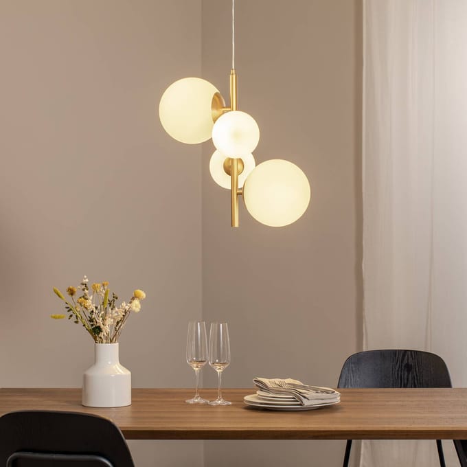 ALDEX Hanglamp Joel, messing/wit, 4-lamps