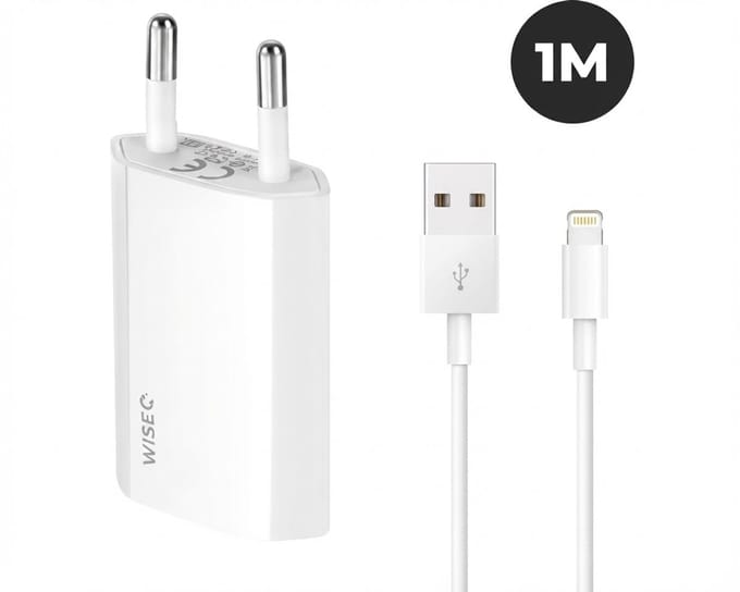 Snellader geschikt voor Apple iPhone en iPad - inclusief USB naar Lightning oplaadkabel 1 meter - wit - WiseQ