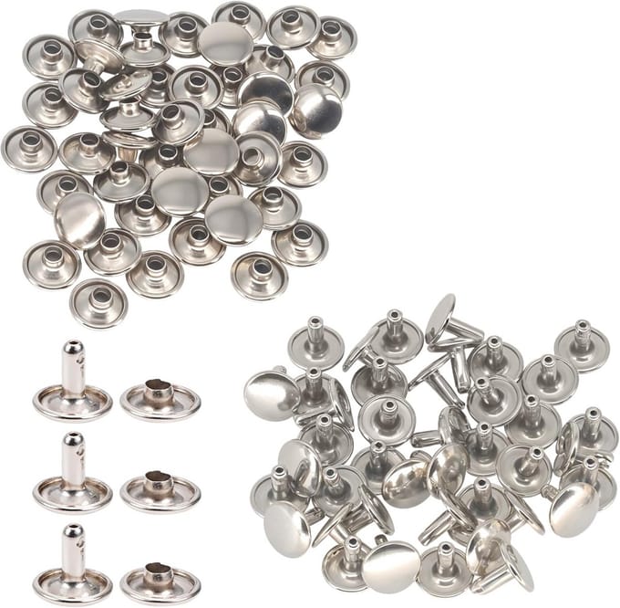 Dubbele Klinknagels Zilver 100 Sets – Rond Metaal voor Lederwerk, Kleding & Accessoires