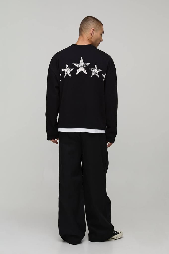 Baggy Broek Met Elastische Tailleband En Contrasterende Trekkoord | Black | Size Large