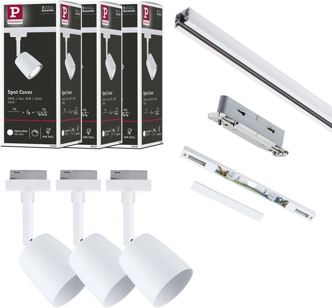 URail Railspot Cover Startersset GU10 max. 10W dimbaar 230V Signaalwit