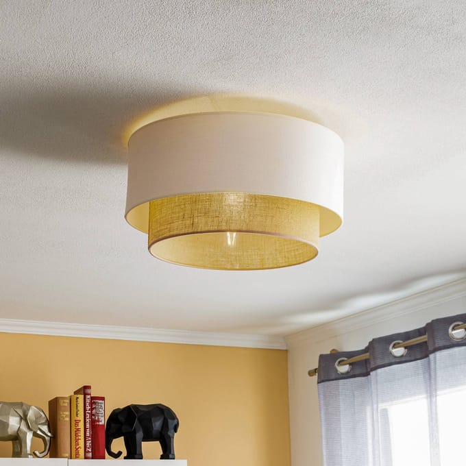 Duolla Plafondlamp Boho, ecru/bruin, Ø 45 cm, textiel