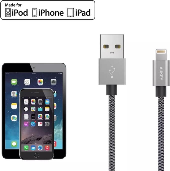 AUKEY Lightning-kabel, CB-D24 * 2 PACK, 3,3 ft /1 m Apple gecertificeerde en gevlochten Exomesh-kabel voor iPhone 7, 7 Plus, 6S, 6 Plus, iPad Pro