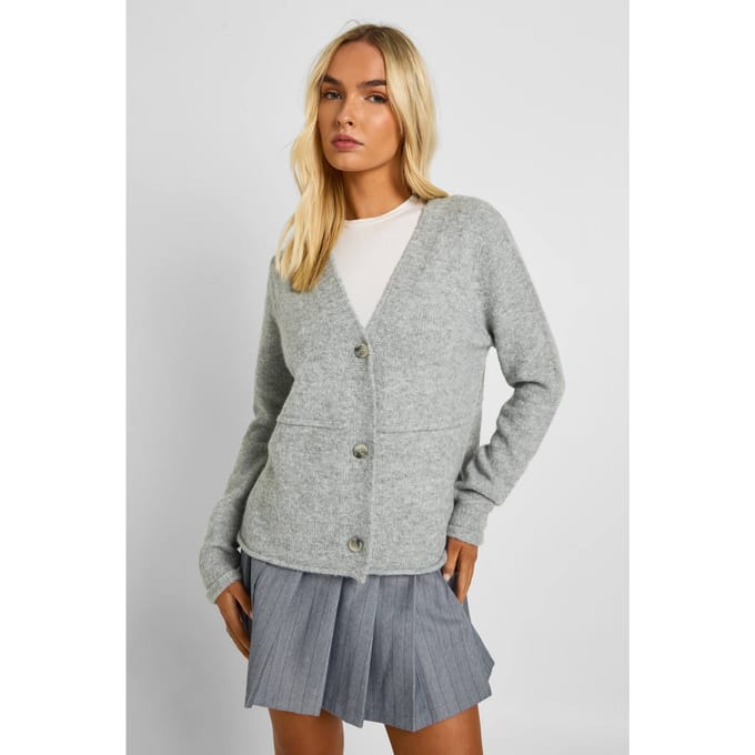 boohoo Dames Gebreide cardigan met V-hals en naaddetails | Grijs | Maat: Small