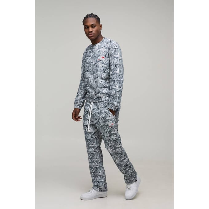 Oversized Boxy Camo sweatshirt met strikdetails op de manchetten, trainingspak | Grey | Size Medium