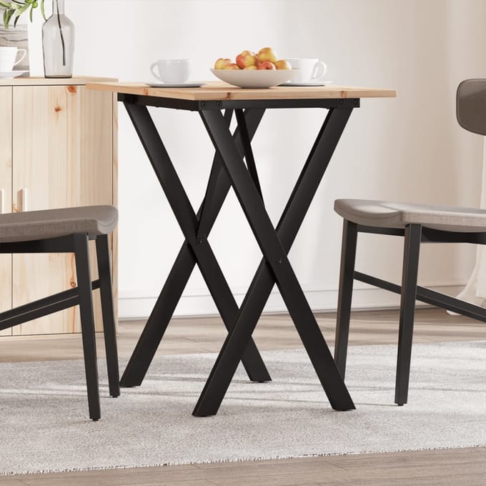 vidaXL - Eettafel - X-frame - 80x50x75 - cm - massief - grenenhout - en - staal