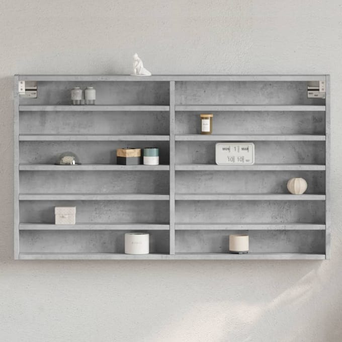 vidaXL - Vitrinekast - 100x8,5x58 - cm - bewerkt - hout - betongrijs
