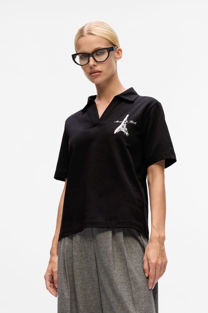 Karl Lagerfeld Paris Sketch Eiffel Polo Black Maat: M | Poloshirts Outlet | Dames | Zwart