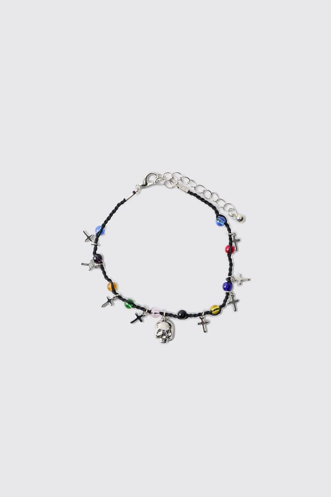 Edelsteen en Doodskop Kruis Nepparelen Armband | Pearl