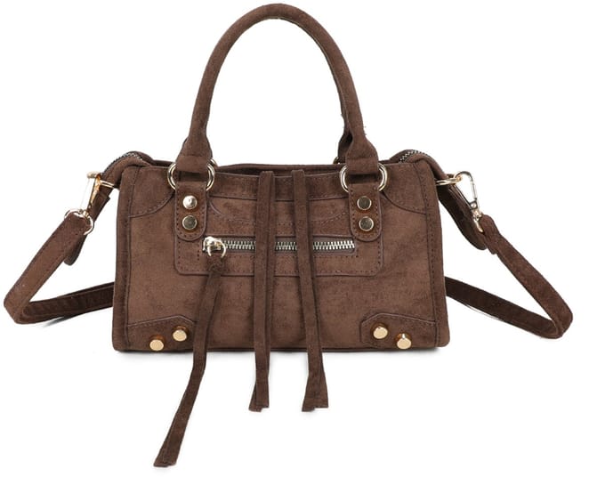 Gallantry® Dames Handtas – Compacte Schoudertas – Imitatie Suède Tas met Rits – Verstelbare Band - Bruin