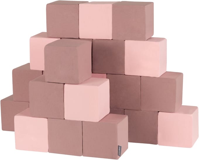 KiddyMoon Soft blokken 14cm blokjes: heather roze 24 Foam blokken speelgoed