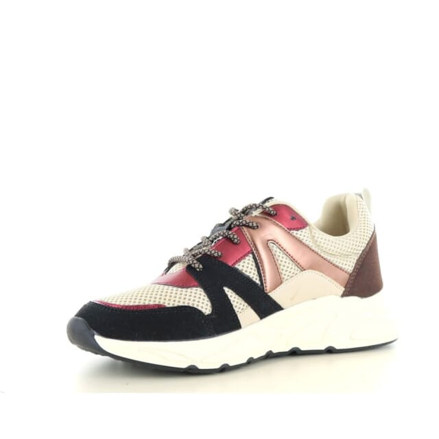POSH by Poelman CAROCEL Dames Sneakers - Beige Met Rood Combinatie