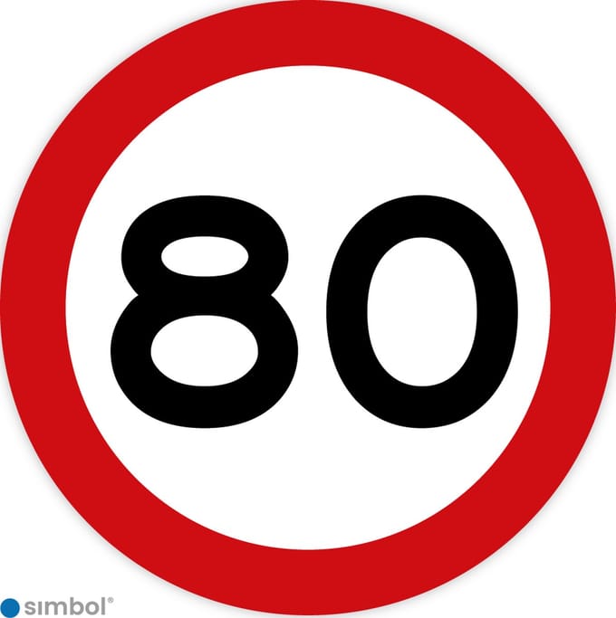 Simbol - Stickers 80 km - Maximaal 80 km/u - Duurzame Kwaliteit - Formaat ø 30 cm.